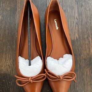 *New* Larroude Brown Leather Lee Pointed Toe Bow Ballet Flats Size 11 / 41